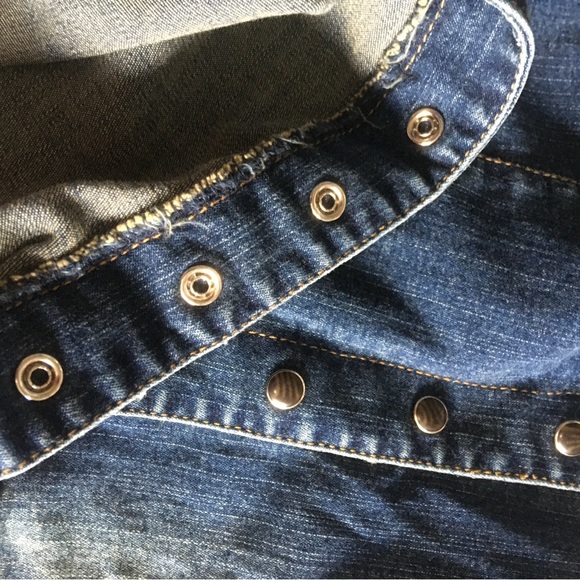 VINTAGE Y2K 🔥 HOTKISS DENIM SNAP BUTTON FLORAL EMBROIDERED STRETCH DENIM DRESS - Picture 7 of 7